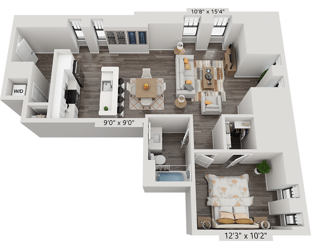 One Bedroom A1A4 floor plan