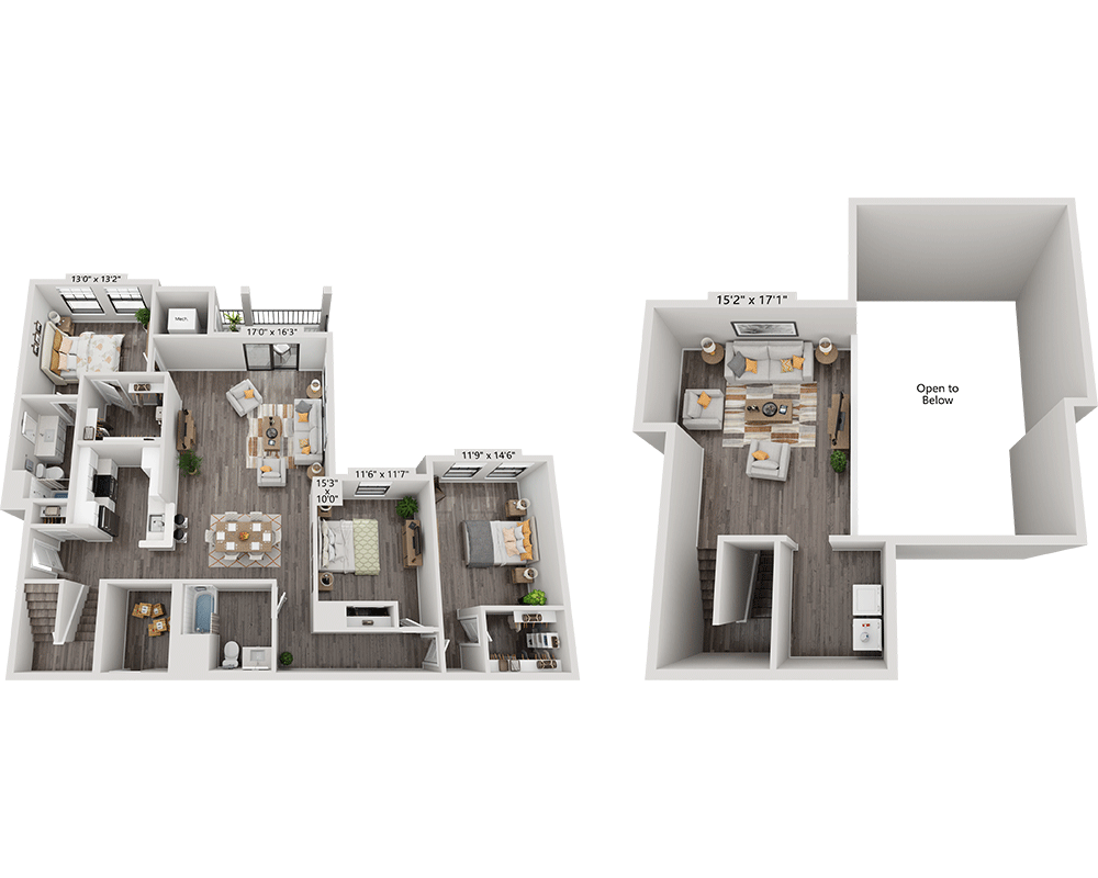 Three Bedroom C2E1L floor plan