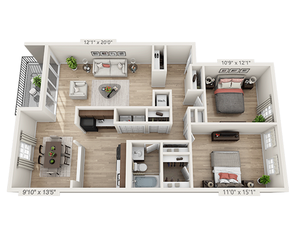 Two Bedroom B1B floor plan