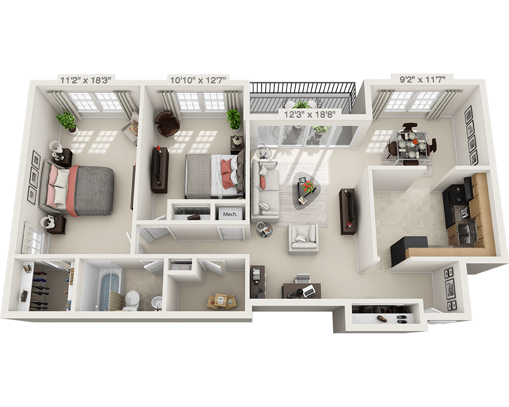 Two Bedroom B1A floor plan