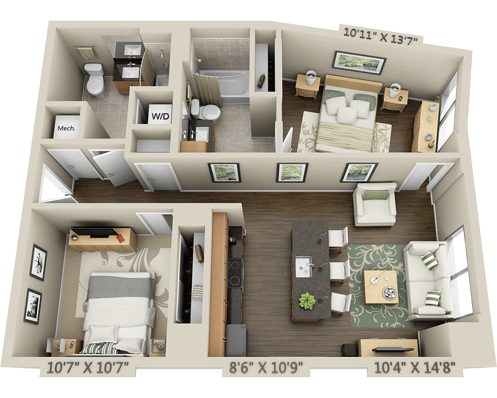 Two Bedroom B2A floor plan