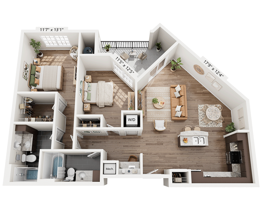 Two Bedroom B2B floor plan
