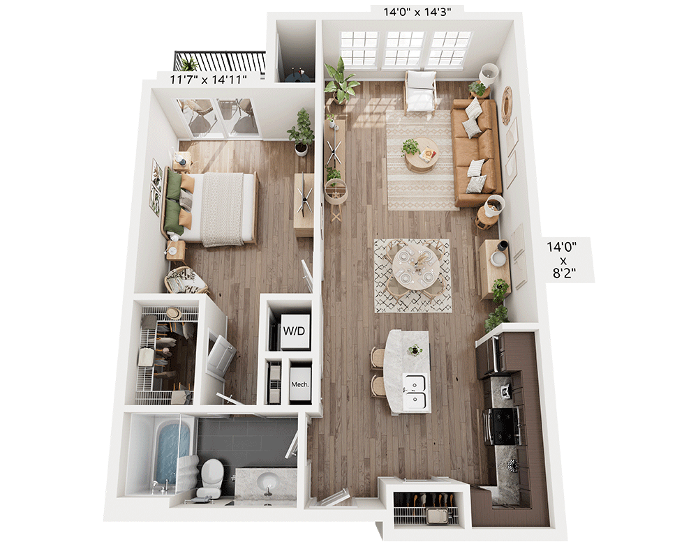 One Bedroom A1F floor plan