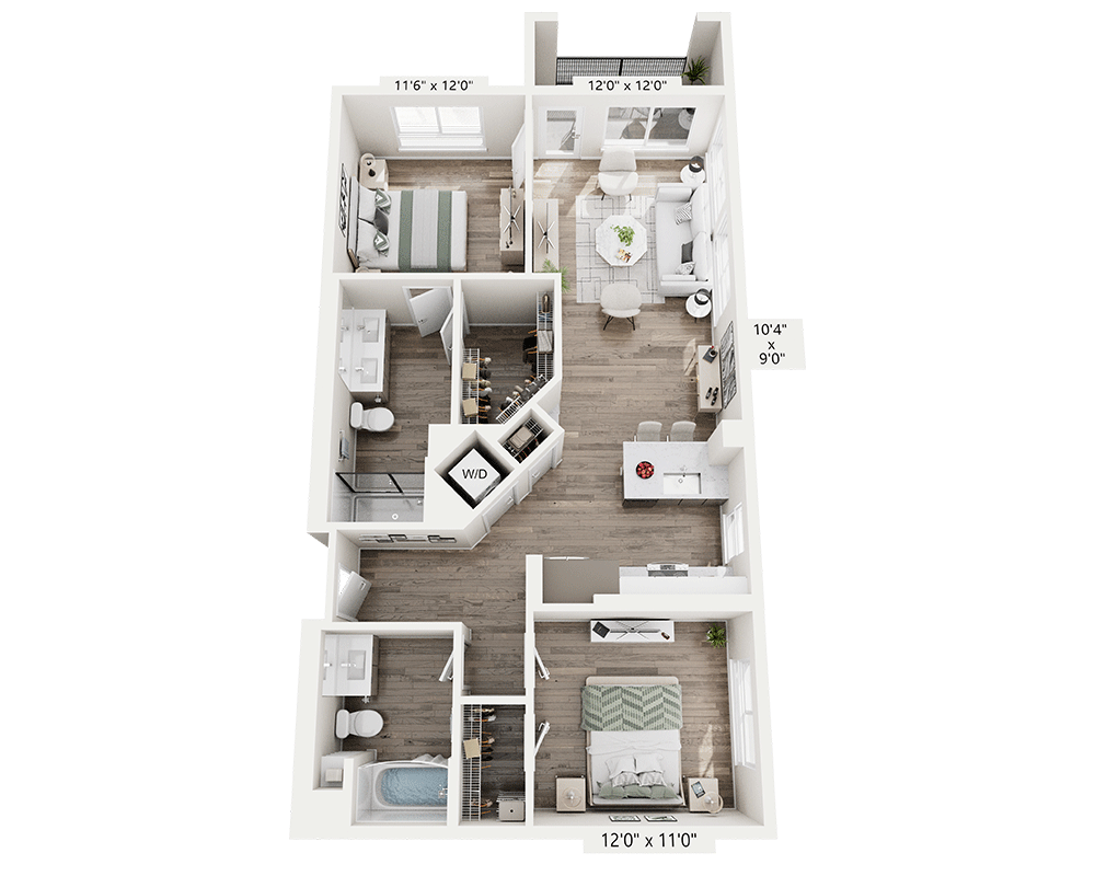 Two bedroom (B2A) floor plan