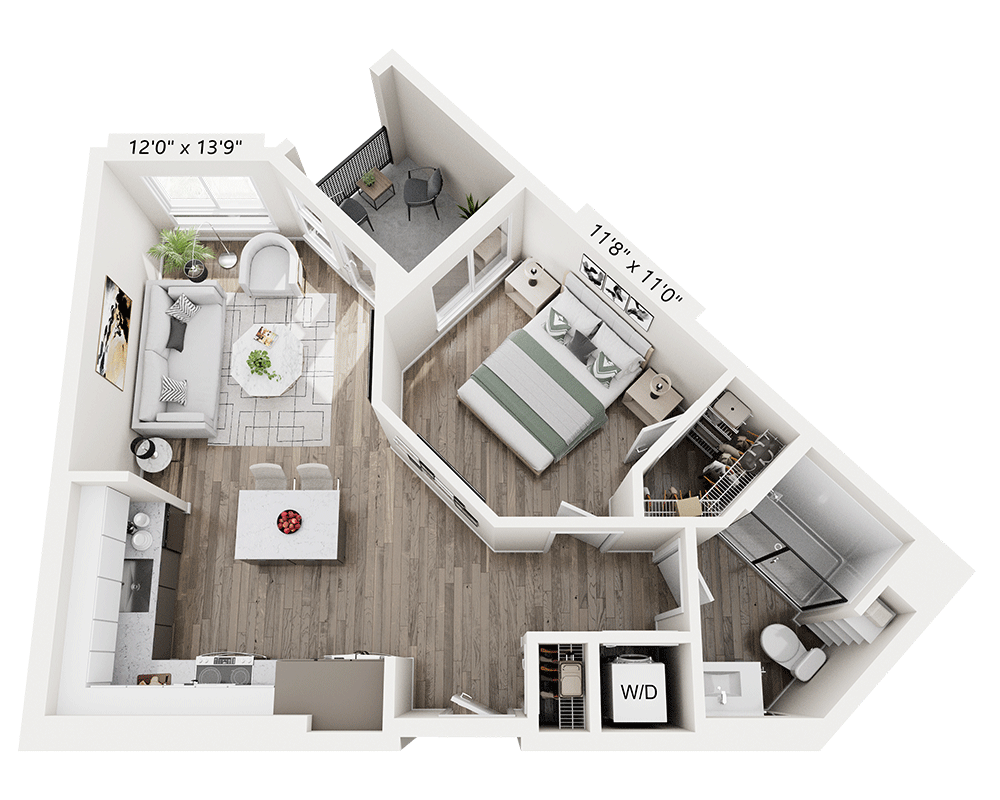 One bedroom (A1B) floor plan